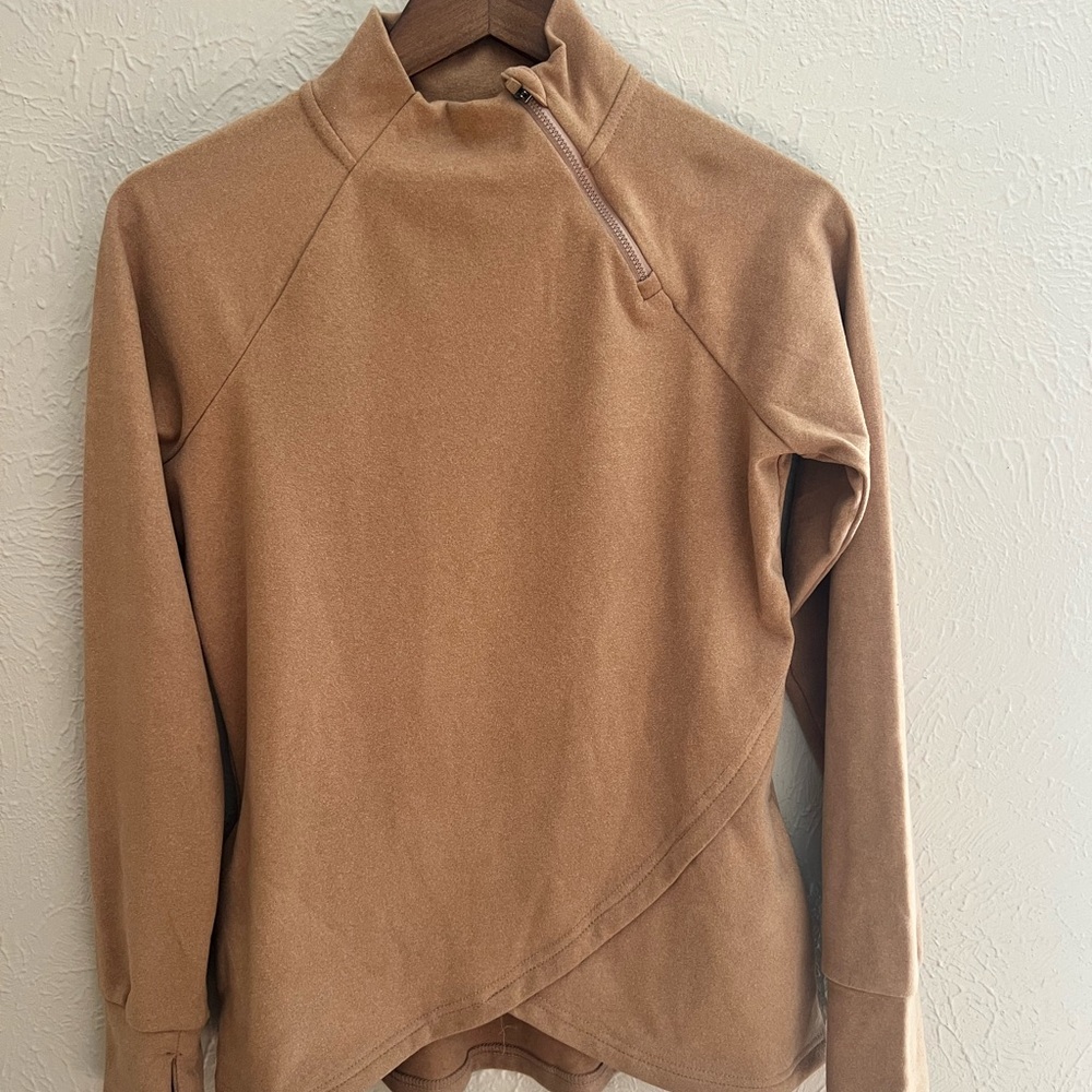 Kyodan Outdoor Quarter Zip Pullover XS | Tan Athletic Sweater Thumbholes